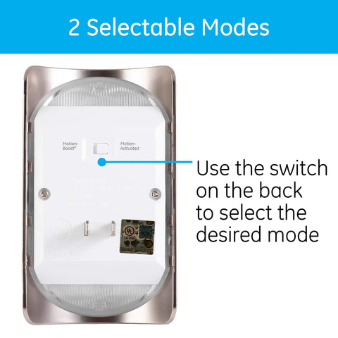 Plug In LED Motion Sensor Night Light With 40 Lumens And Motion Select For Boost Or Activation Dusk To Dawn Auto On Detects Motion Up To 25 Feet Brushed Nickel Louver Finish Great For Hallways And Desks 1 Pack