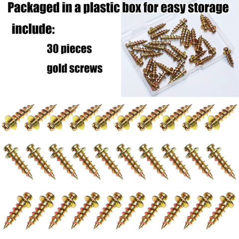 Double Headed Claw Hanger Screws For Picture Frames And Mirrors Gold Finish, pack of 30 gold screws in a storage box