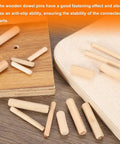Fifty Pieces Wooden Dowel Pins Three Eighths Inch By One And Three Quarters Inches Grooved Fluted Dowels For Woodworking Furniture Making Craft Projects DIY, wooden dowels on boards