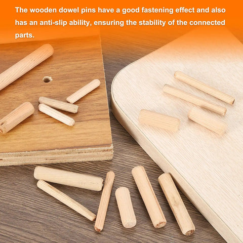 Fifty Pieces Wooden Dowel Pins Three Eighths Inch By One And Three Quarters Inches Grooved Fluted Dowels For Woodworking Furniture Making Craft Projects DIY, wooden dowels on boards