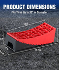 Heavy Duty Nine Piece Rv Leveling Blocks Kit Rated Eight Thousand Pounds For Camper And Travel Trailer Stabilizers dimensions showing 32 inch tire fit.