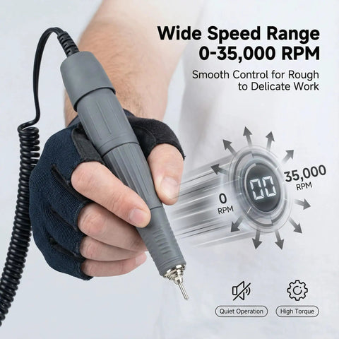Versatile Micromotor Handpiece 0 To 35,000 RPM For Wood Carving, Silicone, Glasswork, Ceramics, Jewelry And DIY Crafts, Low Vibration, Smooth Control, Durable Build, Compatible With Marathon Control Box, handheld gray micromotor