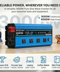 Straight Up 3000 Watt Pure Sine Wave Inverter Converts 12 Volts Dc To 110 Vac Naturally With Six Thousand Peak Surge LCD Panel