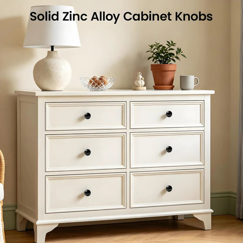 Matte Black Cabinet Knobs 10 Pack Single Hole Round Drawer Knobs Zinc Alloy Modern Hardware on white dresser