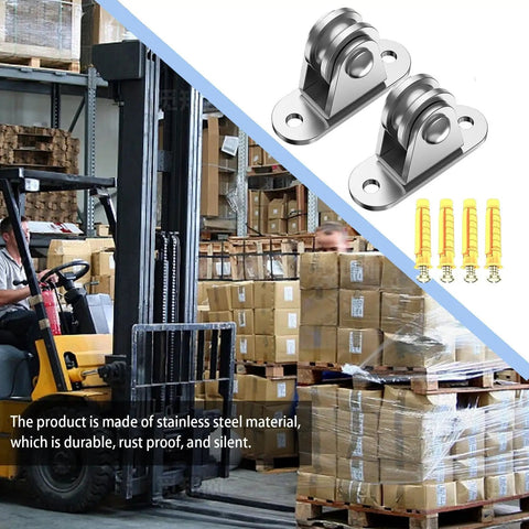 Built Tough Silent Winch Block Pulley Set For Lifting 176 Lb Capacity Stainless Steel Cable in industrial warehouse