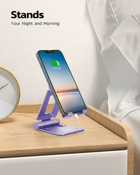 Purple Dual Folding Phone Stand With Fully Adjustable Angles For IPhone 17 16 15 14 13 12 11 Pro Max Xs Xr X 8 And Nintendo Switch Desktop Cradle Dock All Phones on nightstand