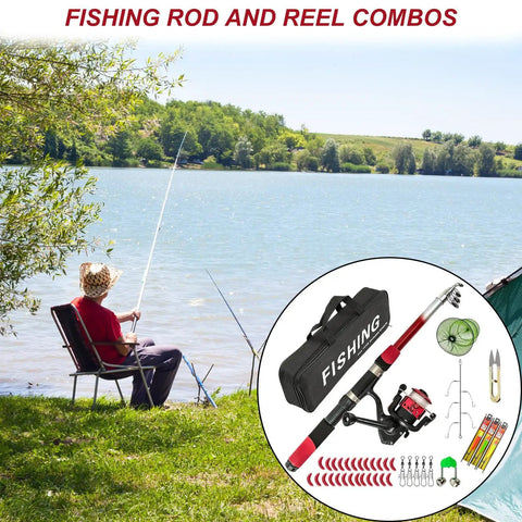 Fly Rod And Reel Combo For Travel And All Terrain Fishing With Telescopic Rod Easy Carry Case And Multipurpose Kit by a lake.