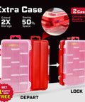 4 Piece Red Portable Transparent Plastic Small Parts Organizer Case Set With Removable Dividers And Secure Clip Latch.