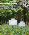 8 Inch Sublimation Yard Sign Blanks Stakes 5 Pack Aluminum Double Sided Printable Garden Ground Signs in lush forest setting