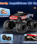 Amphibious 1to18 Scale RC Monster Truck With 4WD And Waterproof Build All Terrain Off Road Pickup Remote with LED Lights