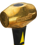 Close-up of 5-lb brass head of Non-Sparking 16-Inch Brass Hammer With Fiberglass Handle, double-faced USA made non-marring mallet.
