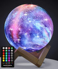 Galaxy Moon Lamp 4.8 Inch With Wood Stand, 16 Color Changing LED Moon Light, Remote And Touch Control, USB Rechargeable, Displayed on Stand