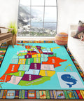 Colorful United States Map Rug For Kids Learn Geography With Labeled States On A Non Slip Washable Play Mat in living room