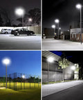 LED Parking Lot Flood Light 150W Outdoor 21000 Lumens 5000K Dusk to Dawn IP65 Waterproof Shoebox illuminates various outdoor areas
