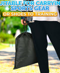 Person holding a 10 Pack Non Mesh Solid Travel Shoe Bags Set Waterproof Drawstring Sneaker Storage Organizer outdoors