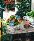 Solar Powered Turtle Garden Statue With 7 LED Lights, Cute Tortoise Figurine for Patio, Yard Decor with Succulents on Wooden Bench