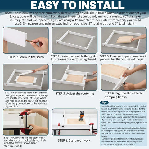 Dope Juice Groove Router Jig With 8 Spacers, Adjustable Groove Jig for Cutting Boards Up to 22x29 Inches, assembly guide.