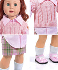 18 Inch Doll Travel Play Set With Luggage Case Clothes Shoes Bag Sunglasses Camera Passport Notebook Phone And More Accessories. Focus on doll outfit.