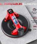 Cordless Vacuum Lifter For Glass And Tile With 21 Cm NBR Base 440 Lbs Max Load showing suction cups and red LCD display