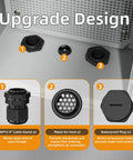 Joinfworld 14x10x6 in plastic outdoor waterproof junction box with two cable glands, two metal air vents, and two waterproof plugs.
