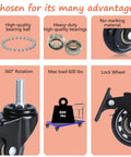 Features of Office Chair Caster Wheels Set Of 4 M10 x 25mm Threaded Swivel Casters With Brake For Hard Floors
