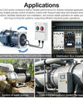 Applications of Three-Pole AC Contactor CJX2-2510 for motors, water pumps, and control panels.