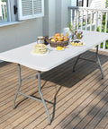 6 Ft Folding Table For Indoor And Outdoor Use Heavy Duty Plastic Foldable Dining Surface No Fuss Carrying Handles White
