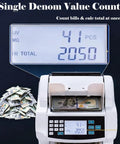 Fast Money Counter With UV MG IR Detection And LCD Display showing count value of 2050, precise cash handling in action