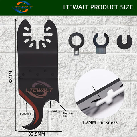 14 Piece Hook Knife Blade Set For Oscillating Tools Cutting Roofing Shingles PVC Floor Carpet And Soft Materials With Dual Hook Design, LTEWALT blade dimensions