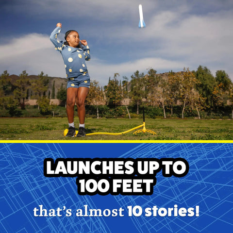 Child using Glow In The Dark Rocket Launcher Kit For Kids With Four Soft Foam Rockets Backyard Blast Off STEM Toy For Boys And Girls Ages 3 And Up