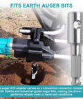 Earth Auger Bit Adapter With 7 16th Inch Hex Shank Compatible With Makita DDG460 Cordless Earth Augers attached to auger