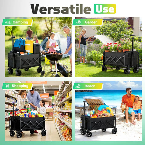 Collapsible Wagon Cart With Wheels Foldable Heavy Duty Folding Cart Utility Lightweight Portable Wagon for camping, garden, shopping, beach