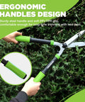 23 Inch Hedge Trimmers With Chrome Plated Steel Blades And Ergonomic Handle shown trimming bushes