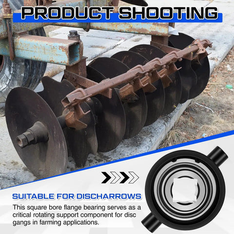 2 Pack Flange Bearings For Disc Harrow With 1-1/8 Inch Square Bore, Heavy Duty Square Shaft Journal Bearing Units, Replacement For Agricultural Equipment And Farm Harrows, Industrial Grade Precision Machined For Quick Install on disc harrow