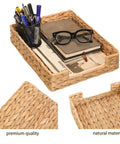 Water Hyacinth Letter Tray For A4 Files Desk Mail Paper Storage Basket Woven Organizer showing stationery and notebooks