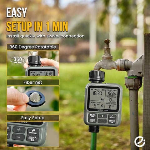 Outdoor Garden Hose Sprinkler Timer With Auto Manual And Rain Delay Modes Large LCD Display Easy To Program Watering Timer