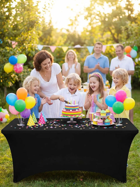 Spandex Tablecloth 2 Pack Black 6Ft Stretch, Tight Fit, Washable and Wrinkle-Resistant Rectangular Patio Table Cover for Events