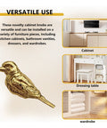 2 Pack Vintage Bird Cabinet Knobs in Brass Gold Finish, dope bird figurine drawer pulls for dresser, kitchen, laundry room.