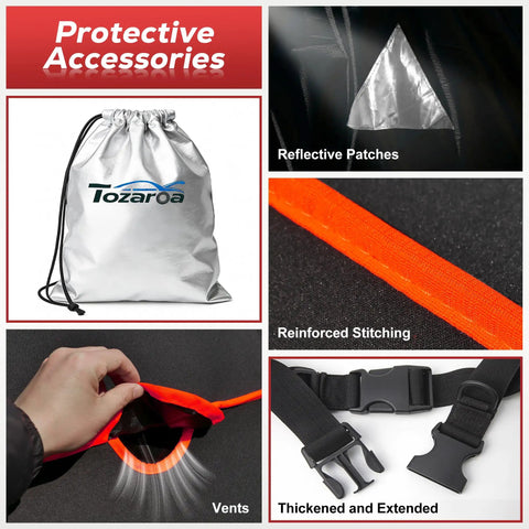 All Weather Hail Protector Car Cover for SUVs 182 to 190 Inches Waterproof with Storage Bag and Protective Accessories shown.