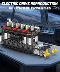 Aircraft Carrier Engine Building Set With Intelligent Chip Drive That Runs, Build Your Own STEM Engine Model on display table