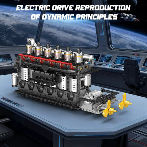 Aircraft Carrier Engine Building Set With Intelligent Chip Drive That Runs, Build Your Own STEM Engine Model on display table