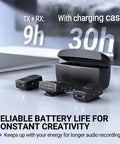 Wireless Lavalier Microphone System For iPhone Android And Cameras 2 Pack Cordless Lapel Mics With charging case, battery life