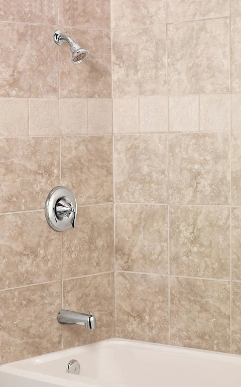 Chrome Shower Trim Kit With Posi Temp Valve Compatibility For Easy Bath Upgrades, M PACT Ready, installed in modern bathroom