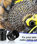 Close-up of Six Piece Bike Freewheel Remover Set for Mountain Cassettes 12 Spline 22mm Lockring Tool in use on bike wheel