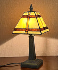 Tiffany Style Cream Stained Glass Mini Table Lamp 8x8x16 Inch, Mission Desk Reading Light for Bedroom Living Room Home Office with warm glow