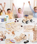 4 In 1 Wood Building STEM Kit For Kids 8 To 12 With Tower Crane Hydraulic Loader Solar Powered Truck And Road Roller view