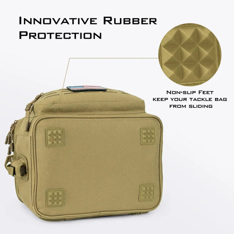 Medium Water Resistant Tackle Bag For Saltwater Or Freshwater Fishing Gear Storage Holds Up To Six 3600 Lure Boxes Innovative Rubber Protection