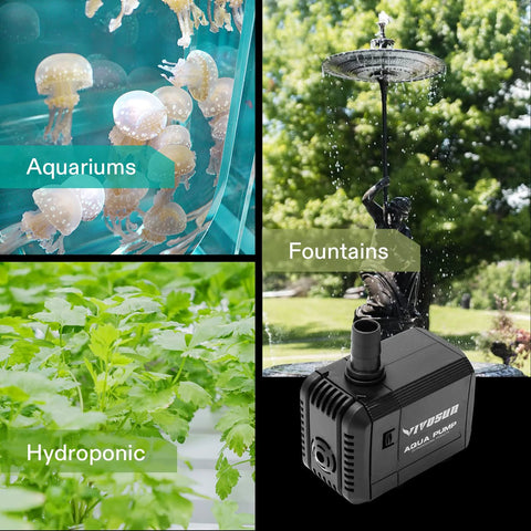 VIVOSUN 2-pack submersible water pump for aquariums, ponds and hydroponics; black compact unit with dual nozzles