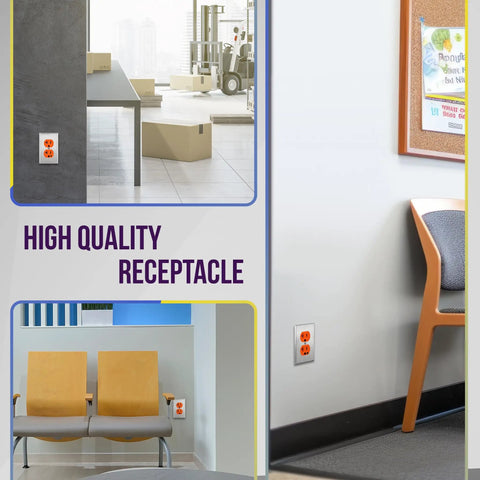Hospital Grade Duplex Outlet Built Tough For Industrial Use 20A 125VAC 5 20R Heavy Duty Straight Blade Receptacle in office setting.