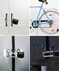 4 Digit Combination Padlock For School And Gym Lockers No Key Needed Long Shackle Resettable 10 Pack Black Durable Metal Security Lock For Fence Toolbox Case And Cabinets in use on cabinet, bike, gate and fence.